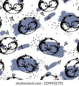 Cute vector pattern with owl and hearts. Pattern in grunge style. seamless background for nursery decor, fabrics, children's textiles, wrapping paper.