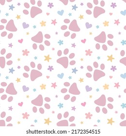 Cute vector pattern with paws, adorable pastel background for pets.