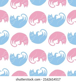 Cute vector pattern with pink and blue sleeping cats