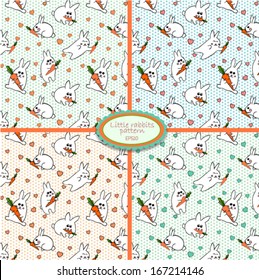 Cute vector pattern with rabbits and carrots. Endless background.