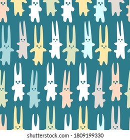 Cute vector pattern seamless illustration of abstract toy rabbits in pastel