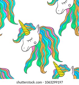 Cute vector pattern with unicorns for print, cover, covers and other.White background.Hand draw illustration.