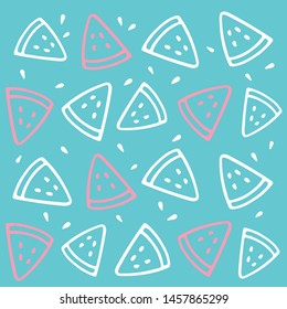 Cute vector pattern with watermelons and seeds in blue and pink palette. EPS 10