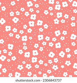 Cute vector pattern. White daisies on a red background. Cheerful children's background 