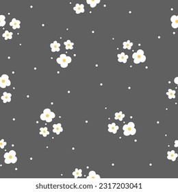 Cute vector pattern. White daisies on a dark background. Cheerful children's background . Vector illustration