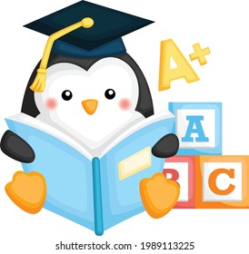 a cute vector of a penguin mascot graduating