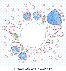 Cute vector photo frame with flowers and leafs. Baby shower card. Scrapbook elements. Vector sweet illustration.
