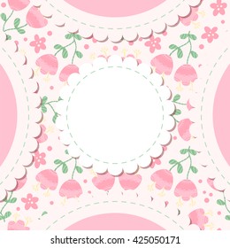 Cute vector photo frame with flowers and leafs. Baby shower card. Scrapbook elements. Vector sweet illustration.