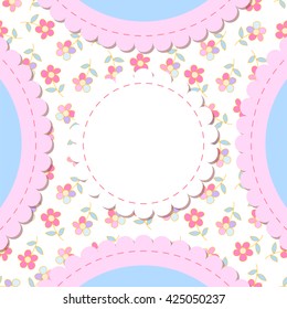 Cute vector photo frame with flowers and leafs. Baby shower card. Scrapbook elements. Vector sweet illustration.