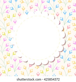 Cute vector photo frame with flowers and leafs. Baby shower card. Scrapbook elements. Vector sweet illustration.