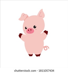 Cute vector pig on an isolated white background. A kawaii style cartoon character. Sweet zoo of wild animals and Pets for children's room, print, poster or for Greeting card