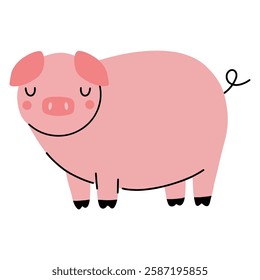 Cute vector pig. Piglet in Hand drawn style on white background. Baby Room wall art, cartoon nursery animal, baby shower decoration, Concept for children print.	