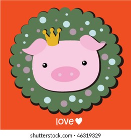 cute vector pig with text box
