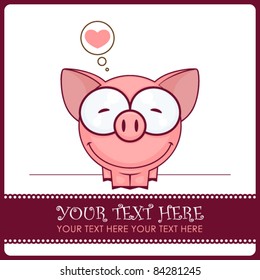 Cute vector piggy with heart. Place for your text.