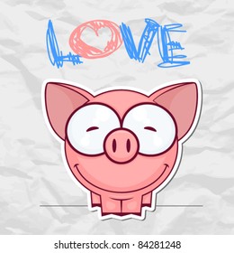Cute vector piggy with heart. Place for your text.