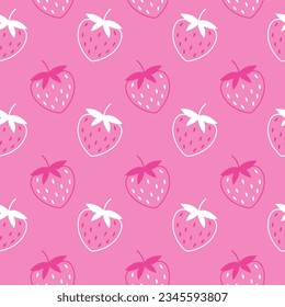 Cute vector pink pattern of berry. Strawberries seamless pattern on pink background