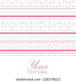 Cute, vektorrosa Rosenstücke Streifen Linie horizontale nahtlose Rahmen Muster Hintergrund. Ideal für Textilien, Karten, Papierabdrücke und mehr