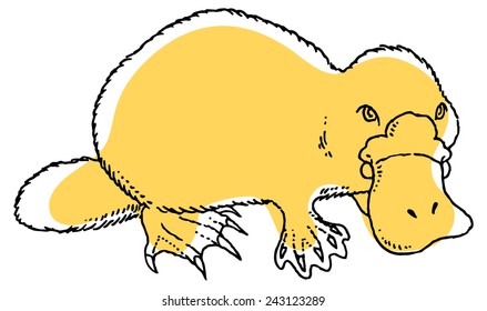 Cute vector platypus - Ornithorhynchus anatinus or Duckbill. You can design cards, part of platypus logo, mascot, corporate character and so on. Lively animal character.