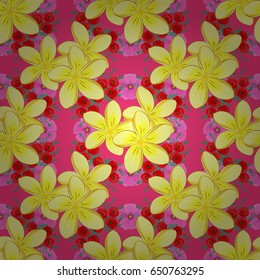 Cute vector plumeria flowers print. Vector illustration. Floral vintage seamless pattern on a pink background.