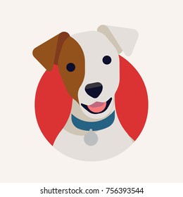 Cute vector portrait of Jack Russell terrier dog in flat design. Cool vector round icon on small dog head