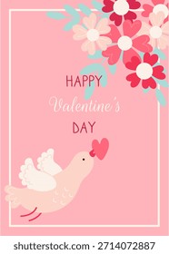 Tarjeta postal de Vector lindo con una paloma para el día de San Valentín. Concepto de amor. Perfecto para un cartel, folleto, invitación o portada.
