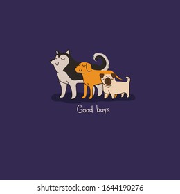 Cartel portadora portadora con perros. Ilustración dibujada a mano 