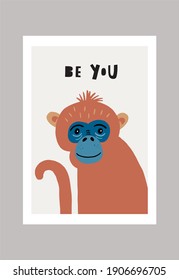 Cute vector primates in flat style. Pygathrix roxellana - primates cartoon character. Vector print in modern style