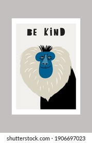 Cute vector primates in flat style. 
Lion-tailed macaque - primates cartoon character. Vector print in modern style