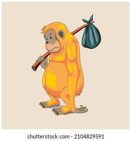 Cute vector primates in flat style. Orangutan - a primates cartoon character. Vector print in modern style
cartoon style. Educational zoology illustration, coloring book picture.