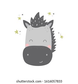 Cute vector print with baby donkey and stars on white background. Vector illustration.