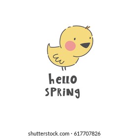 Cute vector print with chick. Hello spring