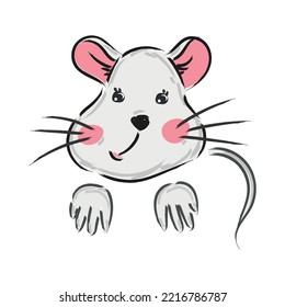 Cute vector print with grey little mouse