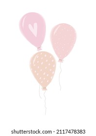 Impresión vectorial con mano de coral rosa pastel y coral claro Dibuja globos con puntos irregulares blancos, aislados de fondo blanco. Ilustración de fiesta ideal para tarjetas, saludos, batidos de cumpleaños.