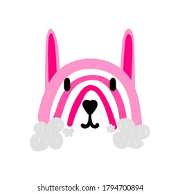 Cute vector print in scandinavian hand drawn style. Cartoon rainbow animal emoji. Doodle vector illustration for posters, baby birthday, cards, t-shirts. Colorful nordic kids print.