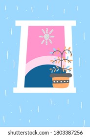 Cute vector print in scandinavian hand drawn style. Plant in the pot with inspirational quote. Doodle vector illustration for posters, baby birthday, cards, t-shirts. Colorful nordic kids print.