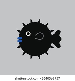 Cute vector pufferfish with big eyes, simple design, great for kids' projects and decor.