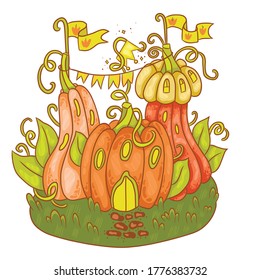 Cute vector pumpkin castle for fairytale Halloween