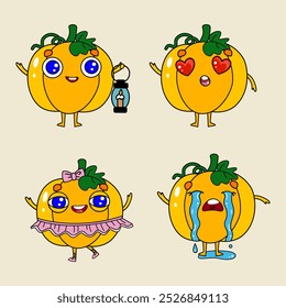 Cute vector pumpkin character. Autumn and Halloween decor.
