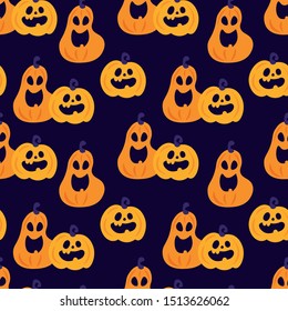 Cute vector pumpkin seamless pattern . Funny halloween designs. Kids room decoration.