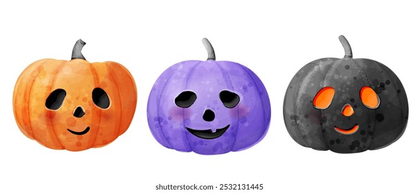 Abóboras vetoriais lindas para o Halloween. Conjunto de Jack-o-lantern