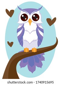 Cute vector purple owl. cute little owl vector illustration on tree.