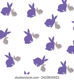 Cute vector purple violet bunny seamless pattern with rabbits in modern minimal style. Happy Easter white background. Design for banner, wallpaper, card, baby cloth, gift paper.