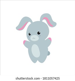 Cute vector Rabbit, Bunny on an isolated white background. A kawaii style cartoon character. Sweet zoo of wild animals and Pets for children's room, print, poster or for Greeting card
