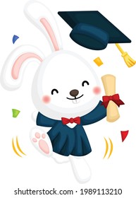 a cute vector of a rabbit mascot graduating