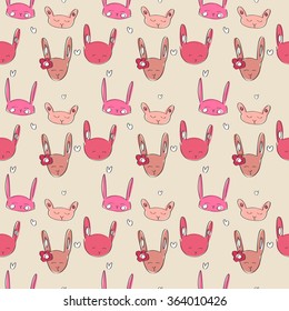 Cute Vector Rabbits Illustration Seamless Background Pattern