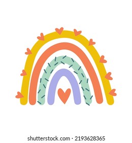 Cute vector rainbow. Baby design for birthday invitation or baby shower, poster, clothing, nursery wall art and postcard.
