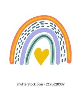 Arcoiris vector lindo. Diseño de bebé para invitación de cumpleaños o ducha de bebé, afiche, ropa, arte de pared infantil y postal.
