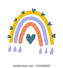 Arcoiris vector lindo. Diseño de bebé para invitación de cumpleaños o ducha de bebé, afiche, ropa, arte de pared infantil y postal.
