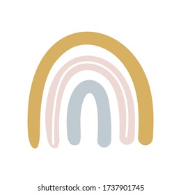 Cute vector rainbow with heart in scandinavian style isolated on white background for kids. Hand drawn cartoon illustration for posters, prints, cards, fabric, children books, interior design.