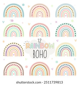 Cute vector Rainbow Illustration set with heart isolated on white background, perfect for baby shower, birthday, children's party and printable poster for kids